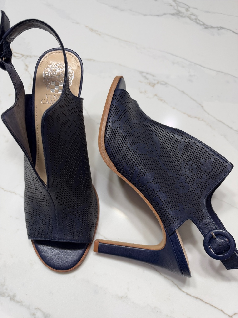 Vince Camuto Navy Perforated Slingback Heels